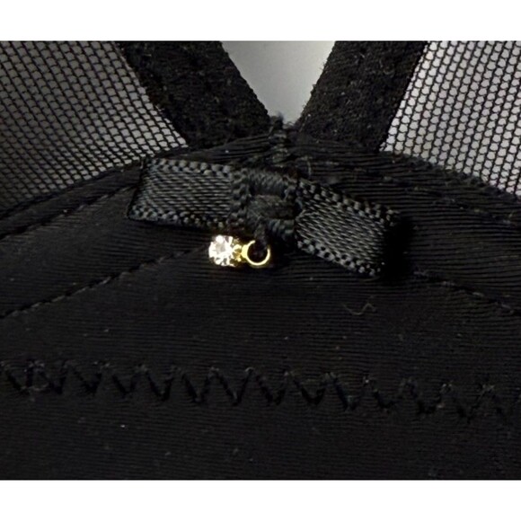 Charade by Change Lingerie Black Lace Bra 32H Rhinestone Sheer Plunge Underwire - Picture 3 of 7